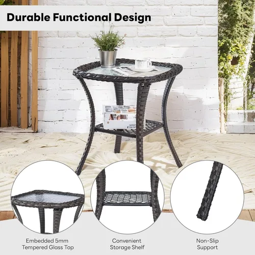 Miniatura 7 de Belord Juego de muebles de exterior, sillas de mimbre para patio, muebles de ratán de 3 piezas con mesa auxiliar, juegos de sillas bistró de patio