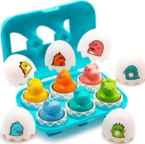 WEEJOYGAM Juguetes de dinosaurio, huevos a juego de dinosaurios para niños pequeños de 1 a 3 años, juguetes Montessori para niños pequeños de 1, 2,