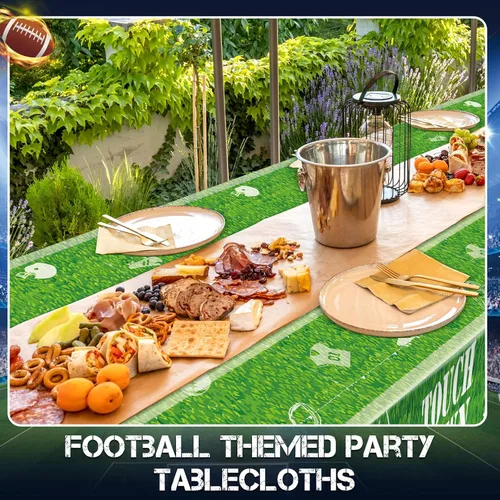 Miniatura 4 de Preboun Paquete de 2 manteles desechables para decoración de fiesta de fútbol, campos de fútbol, cubiertas de plástico para mesa de retorno