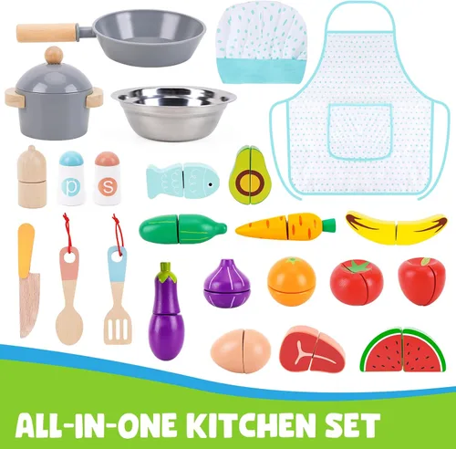Miniatura 3 de Juego de cocina de madera para niños pequeños de 1 a 3 años, juego de cocina de juguete de simulación, juguetes de cocina con accesorio de juguete