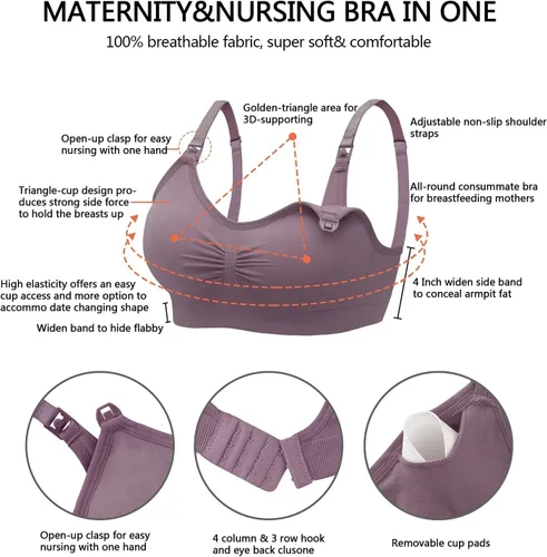 Miniatura 5 de Angelhood Brasier de lactancia para mujer, paquete de 5 unidades, brasier de lactancia materna sin costuras, sin costuras, con extensores de brasier