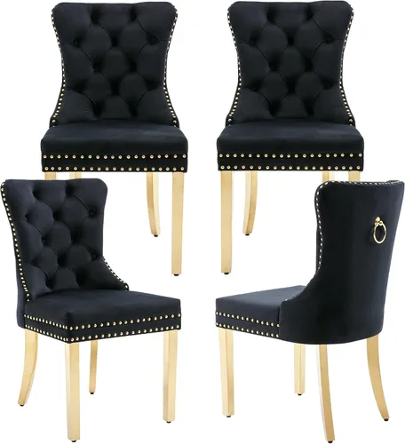 Miniatura 11 de civama Juego de 2 sillas de comedor de la colección Nikki de terciopelo, tapizadas, modernas, de lujo, copetudas, con ribete de clavos, anillo Beige