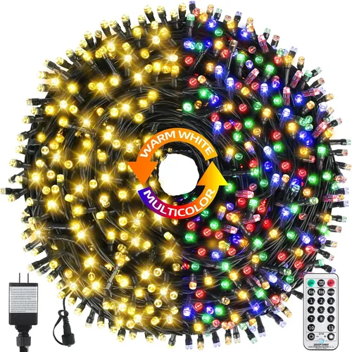 Miniatura 11 de MZD8391 300 luces LED rojas y verdes de 105 pies, luces de Navidad para interiores y exteriores, luces de árbol de Navidad, decoraciones de fiesta