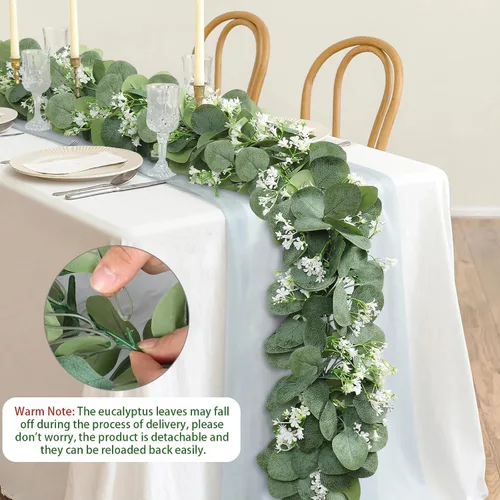 Miniatura 7 de KHOYIME Guirnalda de Eucalipto con Flores Blancas, 4 Paquetes 5.9 Pies Hojas de Eucalipto Dólar de Plata Artificial Planta Vegetación Falsa 4 piezas