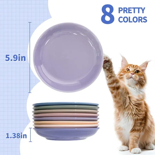 Miniatura 2 de Paquete de 8 tazones de cerámica para comida de gato, cuencos coloridos para gatos aptos para bigotes, platos anchos poco profundos de 5.9