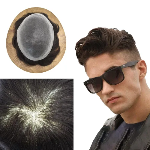 Miniatura 10 de Toupee - Sistema de cabello para hombre, 0.002 in, piel ultrafina, bucle en V, aspecto natural, piezas de pelo para hombre, tupé, piezas de repuesto