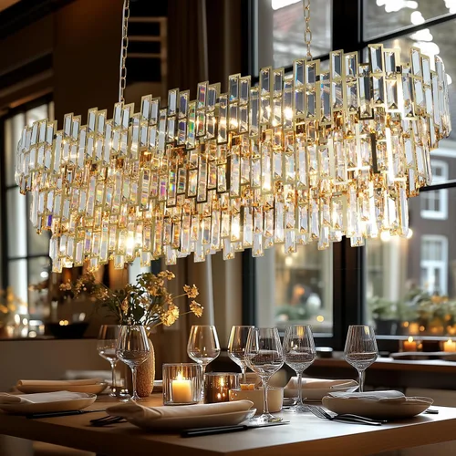 Miniatura 9 de Candelabros modernos para comedor, lámpara de araña rectangular cromada, lámpara colgante de cristal, colgante rectangular lineal cromado