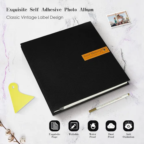 Miniatura 4 de Álbum de fotos grande autoadhesivo magnético, álbum de recortes para fotos de 4 x 6, 5 x 7, 8 x 10, libro de memorias con 40 páginas de tapa de lino