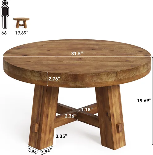 Miniatura 2 de Mesa auxiliar redonda de 31.5 pulgadas, mesa central de madera maciza con mesa gruesa para sala de estar, apartamento, espacio pequeño