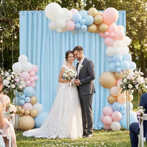 Miniatura 46 de Cortinas de Telón de Fondo Blanco de 2 Paneles 5 x 1,5 m de Poliéster, Telón de Fondo para Fotografía, Cortinas para Decoración de Fondo de Boda