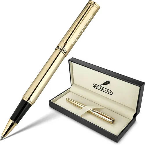 Miniatura 17 de BEILUNER - Bolígrafo de lujo con bola de rodillo, impresionante diseño de cromo plateado con acabado en oro de 24 quilates, diseños nobles y cromo