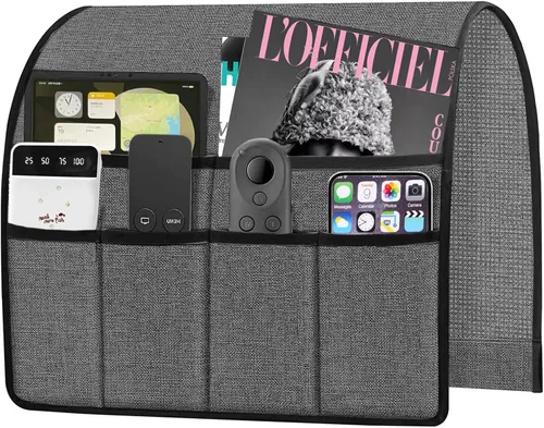 Miniatura 11 de Ntomtuex Soporte de control remoto para sillón reclinable, organizador de bolsillo con reposabrazos para sillón con 7 bolsillos para revistas, Marrón