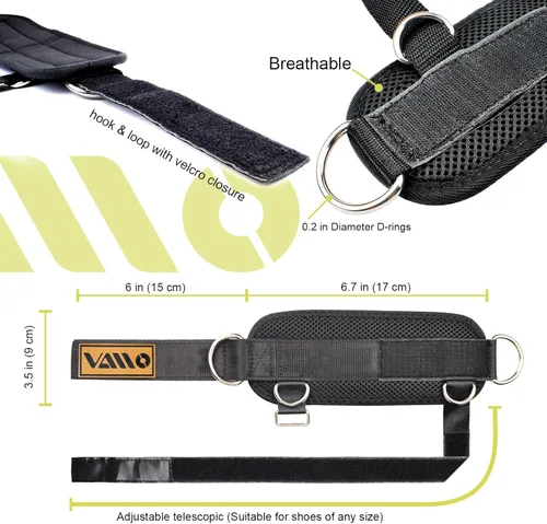 Miniatura 3 de VAIIO Correas para tobillo para máquinas de cable, neopreno de calce cómodo ajustable, refuerzo con doble anillo en D - Tobilleras prémium