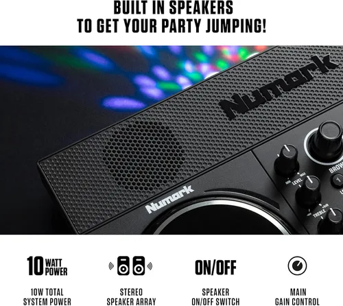 Miniatura 3 de Paquete de controlador de DJ – Set de DJ con altavoces integrados, luces de fiesta, mezclador de DJ, interfaz de audio y auriculares para DJ