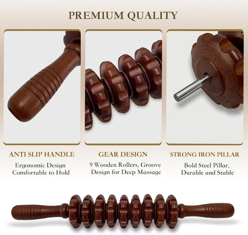 Miniatura 7 de Rodillo de masaje de terapia de madera con puntos de activación miofasciales de liberación, herramienta de masajeador para reducción de celulitis