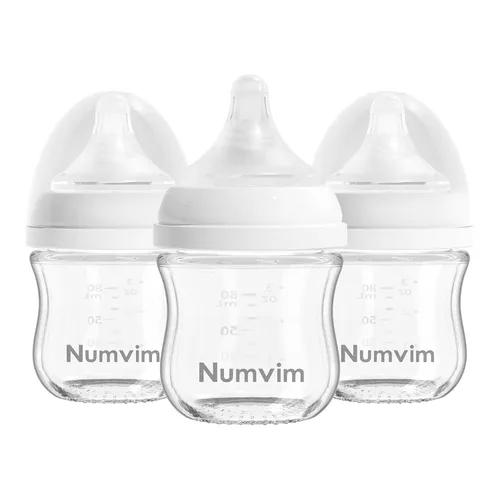 Miniatura 11 de Biberones de vidrio natural de flujo suave y extra lento, biberón para lactancia materna para recién nacidos con pezón anticólicos para bebés de 0