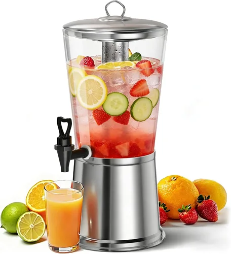 WantJoin - Dispensador de bebidas con soporte, dispensador de bebidas para fiestas, dispensador de agua de acero inoxidable con núcleo de hielo,