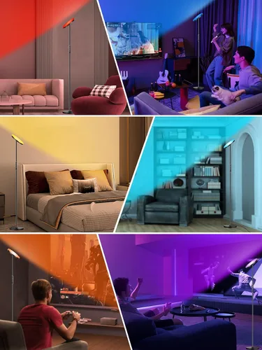 Miniatura 6 de monococo Lámpara de pie LED RGB, 2025 mejorada 36 W 3600 lúmenes, atenuación continua que cambia de color, lámparas de pie con control remoto, 69