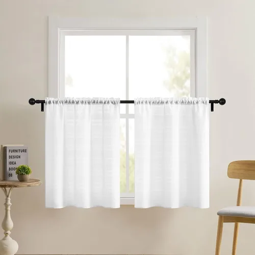 Miniatura 11 de Home Queen Cortinas de baño repelentes al agua para ventana pequeña, cortinas cortas de media ventana, bolsillo para barra de 2 pulgadas, 30