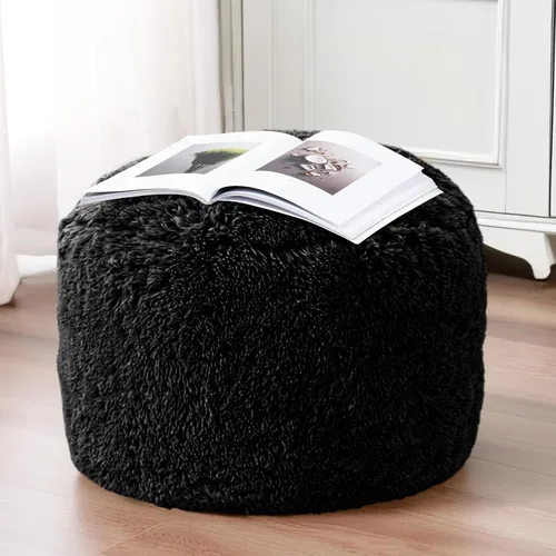 Miniatura 5 de HIGOGOGO Puf Otomano Redondo Relleno, Pufs Largos de Piel Sintética con Relleno de Trozos de Espuma, Puf Esponjoso y Peludo Reposapiés Otomano