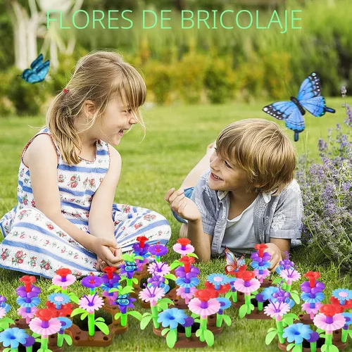 Miniatura 6 de Qtioucp 16 piezas de herramientas de jardinería para niños, juego de juguetes al aire libre con 93 piezas de bricolaje para jardín de flores, Verde