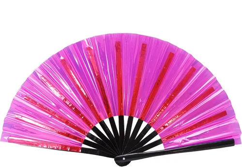 Miniatura 12 de Gionforsy 1 ventilador plegable rave para mujer, ventilador de mano grande de bambú con tela de color brillante para festival