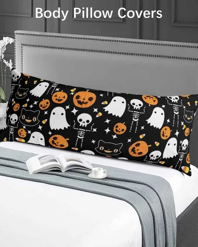 Miniatura 5 de Funda de almohada negra para Halloween, funda de almohada suave para cama, funda de almohada decorativa de lujo para sofá largo lumbar con cierre