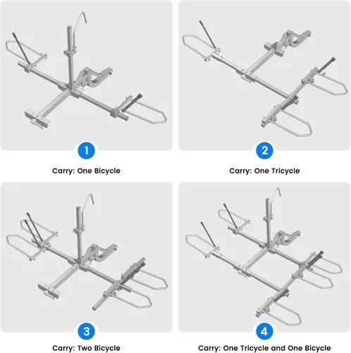 Miniatura 4 de NAIZEA Soporte de enganche para 2 bicicletas, capacidad de 270 libras, compatible con E-Trikes y bicicletas E, combinación libre multifuncional