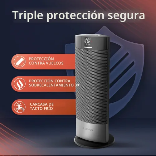 Miniatura 4 de Calentador de Torre de Cerámica Lasko Ellipse para el Hogar con Interruptor de Volcado, Bloqueo Infantil, Pantalla Digital, Termostato, Oscilación