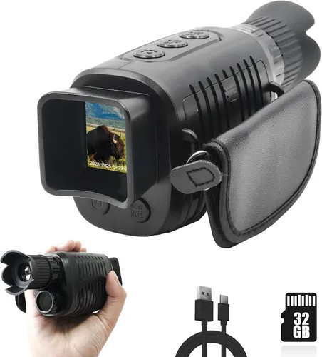 Sheawasy Monocular de visión nocturna, monocular infrarrojo de 1080p para 100% de oscuridad, 32 GB incluidos, viajes, camping, caza, vigilancia