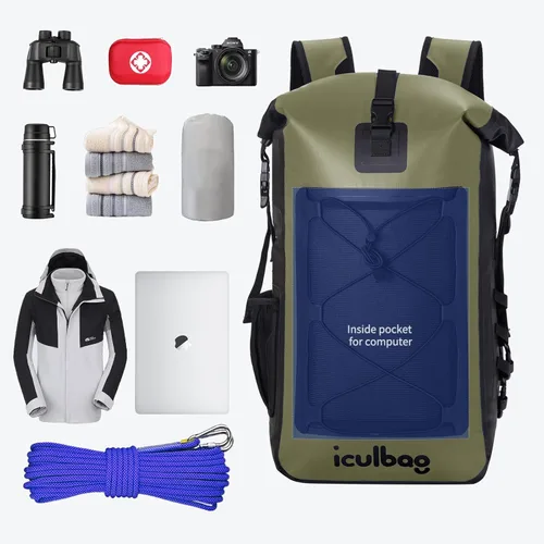 Miniatura 4 de Bolsas Secas Mochila Impermeable para Mujeres Hombres Viaje Bolsa Seca Mochila Bolsa Impermeable para Kayak Playa Navegación 30L/40L Verde Armada