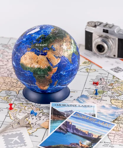 Miniatura 7 de Pintoo Rompecabezas 3D clásico pequeño globo de tierra de 6 pulgadas con 240 piezas de plástico curvas, globos del mundo para adultos unisex