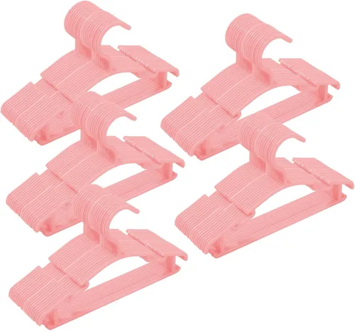Miniatura 14 de Paquete de 100 perchas rosas para ropa de bebé, perchas de plástico para niños para armario, niño pequeño, bebé, niño, recién nacido, perchas