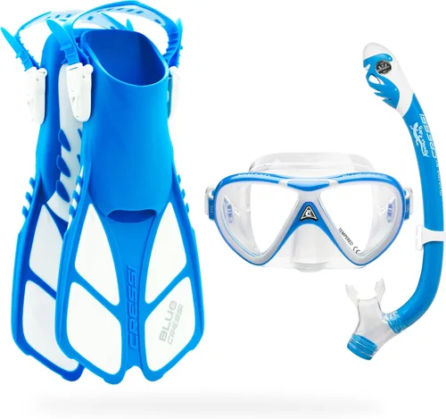 Cressi Youth Snorkel Set for Kids Ages 3 to 8 - Short Adjustable Fins, Silicone Mask, Dry Snorkel - Mini Bonete Pro Dry Set