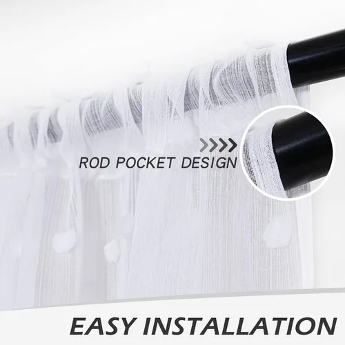 Miniatura 2 de MYSKY HOME Cortinas blancas para sala de estar de 84 pulgadas de largo, cortinas con pompones para dormitorio, cortinas transparentes para ventanas
