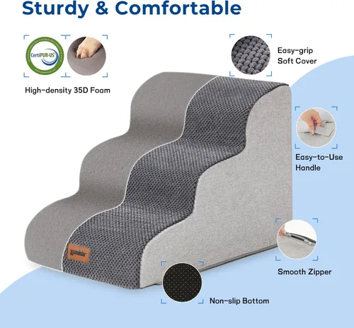Miniatura 3 de ZOMISIA Escaleras para perros pequeños, escaleras para mascotas para sofá y cama, rampa de espuma 35D para perros con parte inferior antideslizante