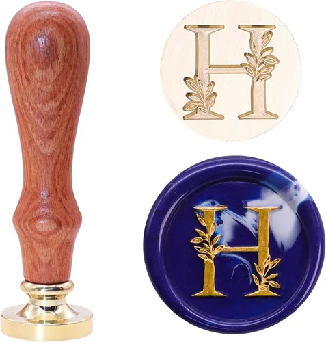 Miniatura 24 de SWANGSA Kit de Sello de Cera con Inicial del Alfabeto H, Sello de Sellado de Letras con Hojas Botánicas Elegantes Vintage con Perlas de Cera