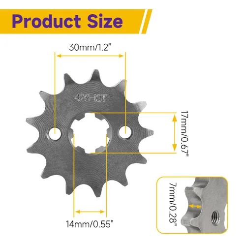Miniatura 4 de HIAORS 428 13T 17mm Piñones de Motor Delantero para Motocicleta para 50cc 70cc 110cc 125cc 140cc 160cc TaoTao Roketa Coolster Sunl Lifan Chinese ATV