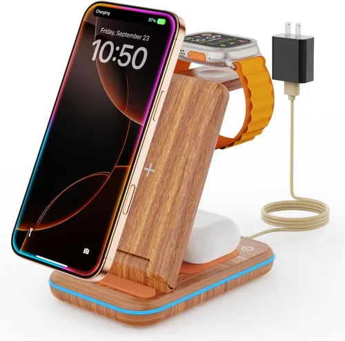 Miniatura 9 de GEEKERA Soporte de carga inalámbrico, estación de carga inalámbrica 3 en 1, para Apple Watch 7, 6, SE, 5, 4, 3, 2, Airpods 2/Pro, iPhone 13 Pro
