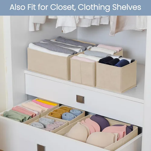 Miniatura 7 de Criusia Organizador de Cajones para Ropa, Juego de 16 Organizadores para Cajones de Ropa Interior, Organizadores Plegables para Armario y Beige