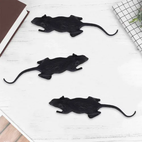 Miniatura 3 de Zerodeko 24Pcs Fake Rat Halloween Prop, Realistic Mouse Prank, Tricky Toys for Halloween Party, Loose-Packed Black PVC Simulation Animal Prank Prop