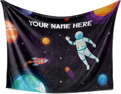Miniatura 8 de Manta personalizada con diseño de cohete para niños, bonita manta con nombre personalizada para niños y niñas, divertido espacio exterior, galaxia