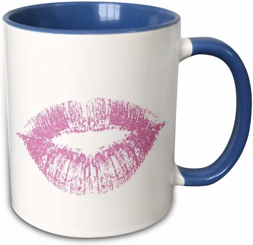 Miniatura 12 de 3dRose Girly Pink Kiss Lips 15oz Two-Tone Black Mug