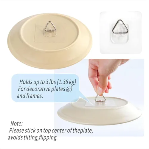 Miniatura 4 de Paquete de 12 ganchos adhesivos para fotos, ganchos de pared invisibles sin clavos para platos, marcos de fotos y decoración de pared (2.6 pulgadas)