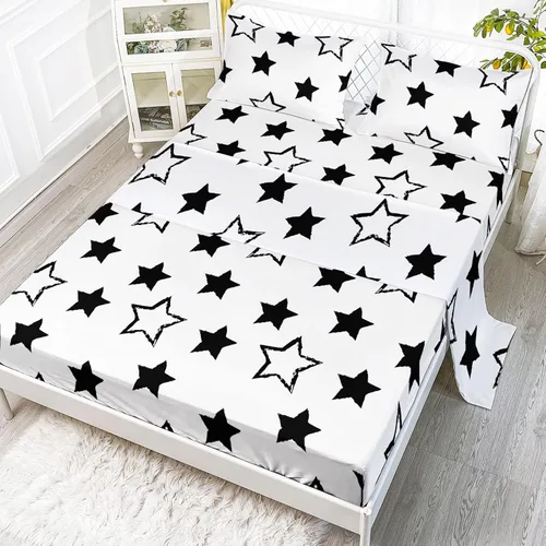 Miniatura 10 de Axolotl Juego de sábanas de gato negro de dibujos animados tamaño full, diseño de estrellas y luna impreso, ropa de cama para niños para decoración
