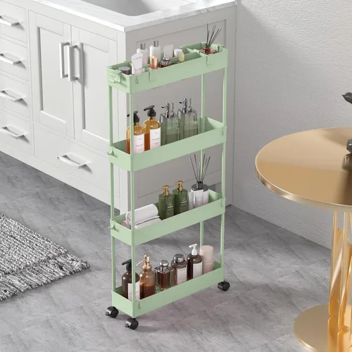 Miniatura 13 de SAKA - Carrito de almacenamiento delgado, carrito de almacenamiento rodante para el baño de 4 niveles, carrito organizador móvil de estanterías