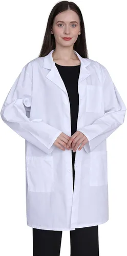 Miniatura 4 de Abrigo de laboratorio profesional para mujer, manga completa, mezcla de algodón, abrigo médico largo, blanco, unisex