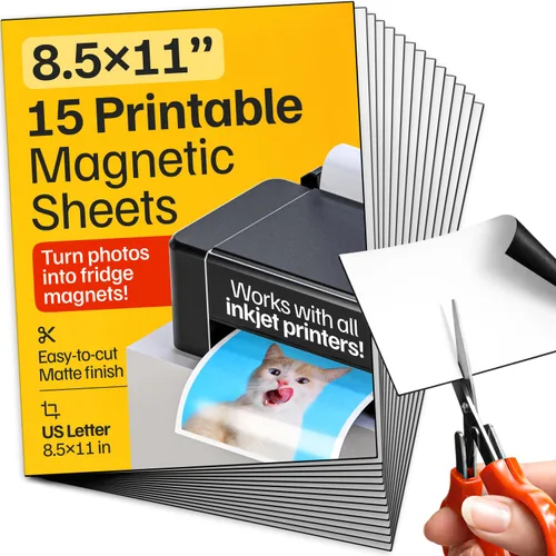 Miniatura 11 de Hojas magnéticas imprimibles, 5 unidades, mate (8.5 x 11 pulgadas), papel magnético flexible optimizado para inyección de tinta, no adhesivo, ideal