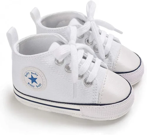 Miniatura 2 de Zapatos deportivos de lona para bebés y niñas con diseño de estrellas, suela antideslizante suave para recién nacidos, primeros caminantes