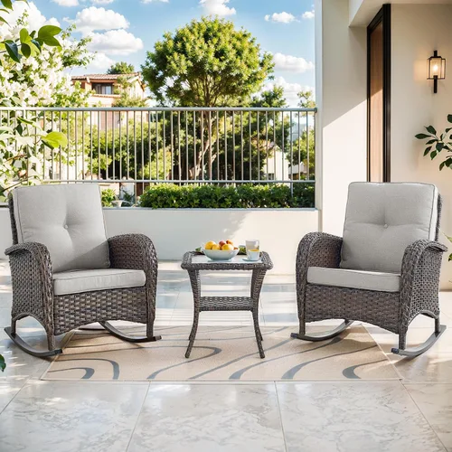 Miniatura 13 de Mecedora de Artfurniz para patio: Silla mecedora de mimbre para exteriores con cojín removible, con capacidad de peso de 300 libras, asiento Mimbre